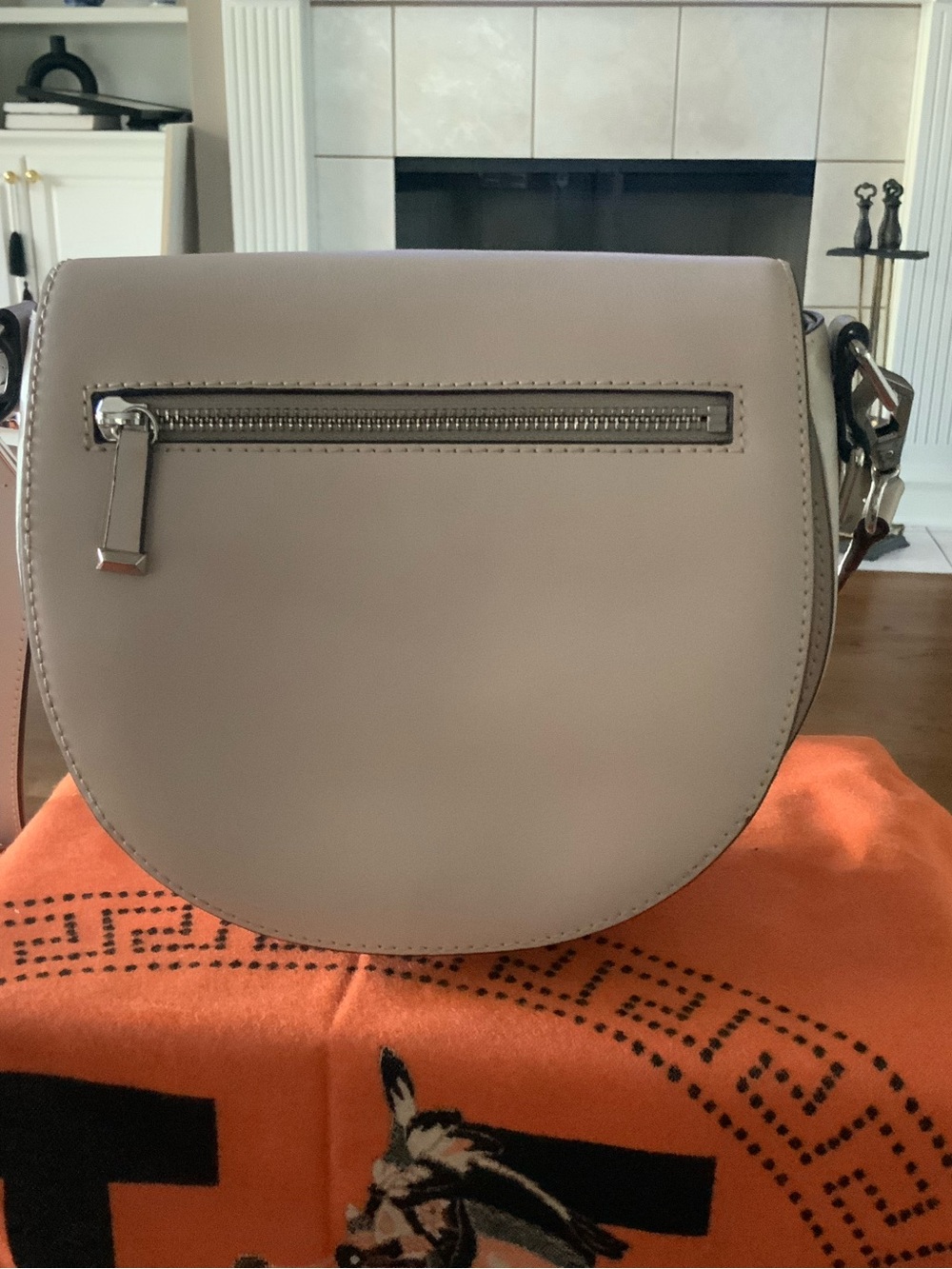Rebecca Minkoff Taupe Half-Moon Crossbody with Silver Hardware
